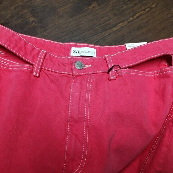 New Zara Fuchsia Pink High Rise Wide Leg Jeans Size Women's 10 - Picture 3 of 4
